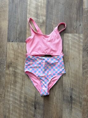 Hurley Girls Checkered High-Waisted Swimsuit